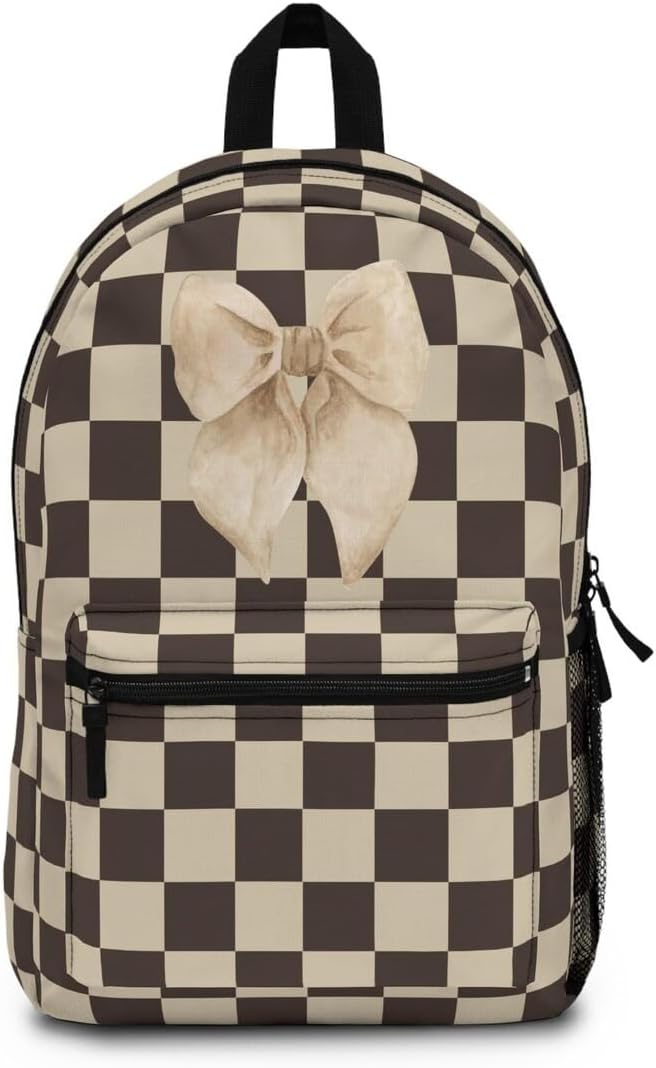Plaid Bow Backpack/Plaid Bookbag/Cream Plaid Travel Bag/Back to School Bag
