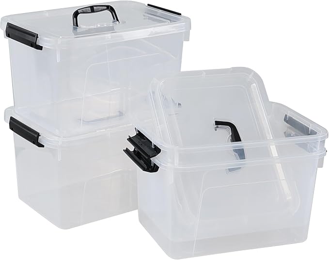 Kiddream 10.5 Quart Clear Storage Boxes Plastic Bins with Lids and Handles Set of 4