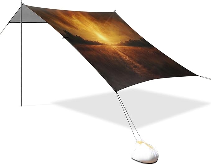 Dusk Landscape Beach Tent Sun Shelter Set UPF50+ UV Protection 10.5 x 9.19 FT Camping Shade Canopy with Sandbags Sand Anchors Carrying Bag and Others
