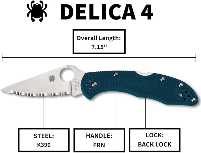 Spyderco Delica 4 Folding Pocket Knife with 2.90 Inch K390 Steel Blade with Blue FRN Handle - SpyderEdge - C11FSK390