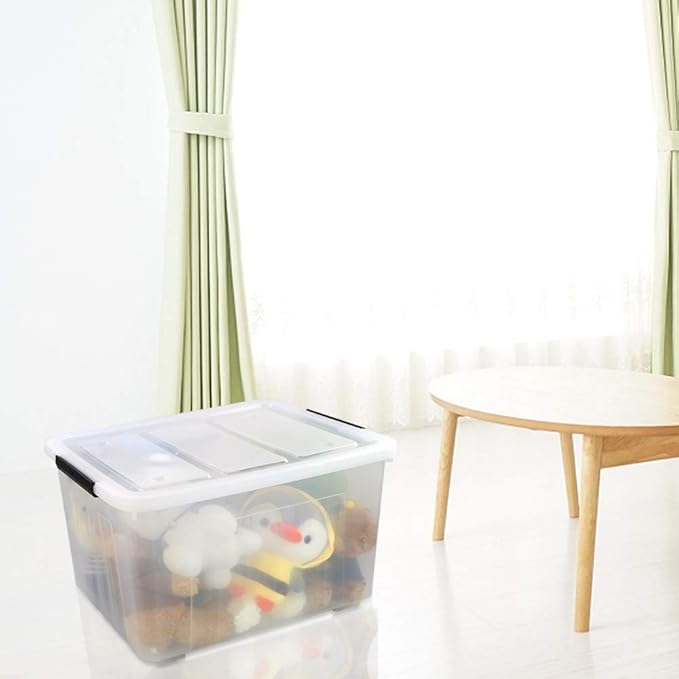 70 L Clear Plastic Large Storage Box with Wheels Set of 4 LargeLatch Plastic Box for Storage