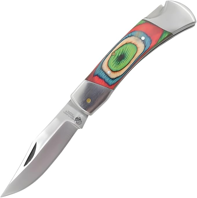 7 Handmade Folding Pocket Knife – 3 440 Stainless Steel Clip Point Blade – Silver Bolster – Genuine Leather Sheath Included (Multi-Color)