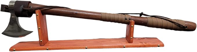 Two Handed Stainless Steel Bearded Viking Axe Solid Hardwood Haft Hatchet (Table Stand Sold Separate)