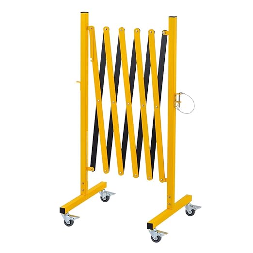 GYMTIME Easily Assembled Expandable Metal Barricade 8 Feet Portable Safety Barrier with Casters Flexible Fence Mobile Barrier Gate Adjustable Traffic Fence