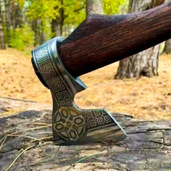 20 Inches Length || 2piece Set || Viking Hammer + Hatchet || Carbon Steel || Wood Handle || Norse-Inspired Design || Viking Collectibles || Viking-Themed Gifts || Leather Sheath Included.