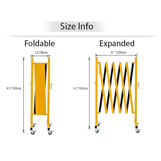 GYMTIME Easily Assembled Expandable Metal Barricade 8 Feet Portable Safety Barrier with Casters Flexible Fence Mobile Barrier Gate Adjustable Traffic Fence