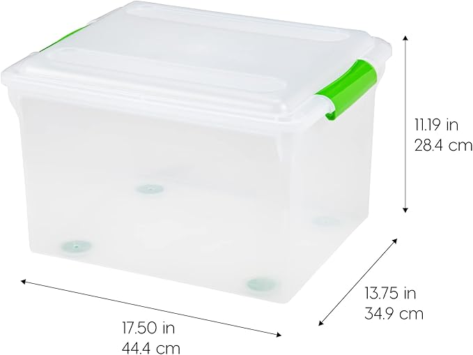 IRIS USA File Box File Organizer Plastic File Box for Letter/Legal File BPA-Free Plastic Storage Bin Tote Organizer w/Secure Latching Lid and Easy-Slide Pad Clear 35 Qt. 4Pack