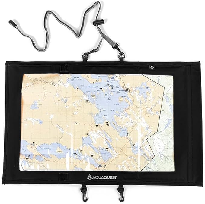 AquaQuest Trail Map Case - 100% Waterproof Document Dry Bag Holder with Clear Window &amp Lanyard - Black Yellow Orange Blue or Green