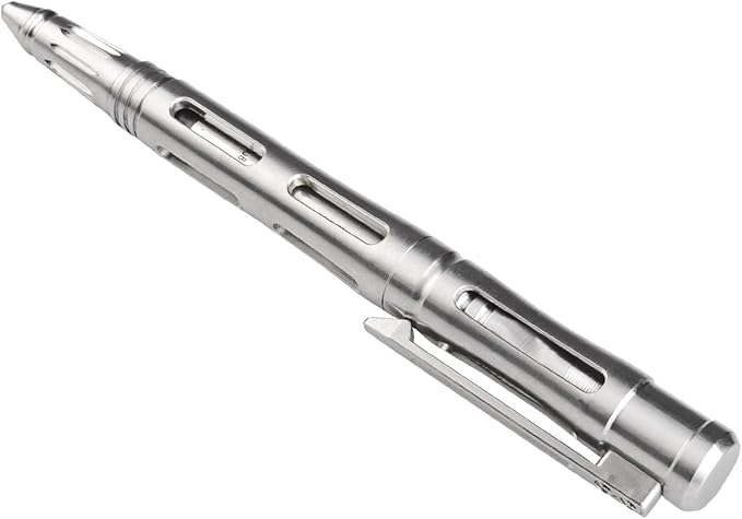 MecArmy TPX33 Titanium Tactical Pen with Tungsten Steel Glass Breaker for Self-Defence Anti-roll concave-convex shell with Comfortable grip for Writing Refill Pocket Clip included (Titanium Silver)
