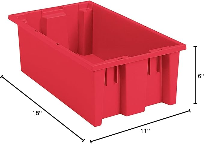 Akro-Mils 35180 Nest and Stack Plastic Storage Container and Distribution Tote (18-Inch L x 11-Inch W x 6-Inch H) Red (6-Pack)