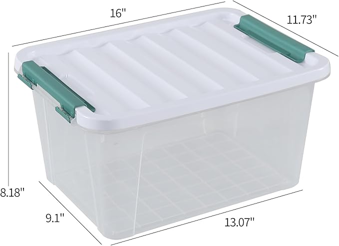 Jekiyo 4 Packs Large Latching Container Box 20 Quart Plastic Storage Bin