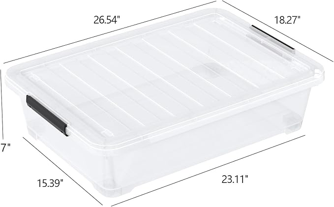 40 Quart Plastic Underbed Storage Boxes Large Clear Storage Bin with Wheels 4 Packs