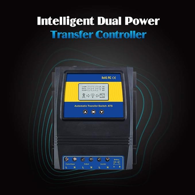 MOES Dual Power Controller 50A 5500 Watt Automatic Transfer Switch for Off Grid Solar Wind System ATS DC 12V 24V 48V AC 110V 220V.