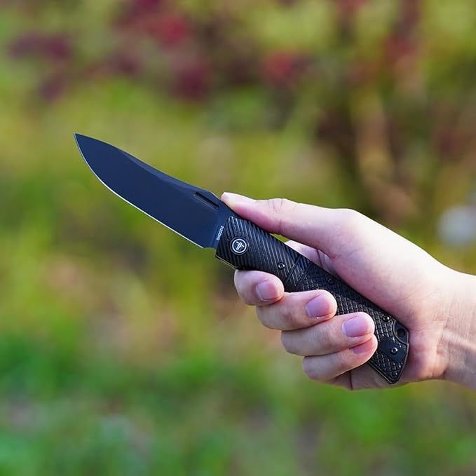 EDC Folding Knife - 3.46 14C28N Pocket Knife with G10 Handle with Pocket Clip &amp Steel Bolster for Man Outdoor Camping Knife for Hiking Fishing Survival- XUN123-BGB(PVD Blade)