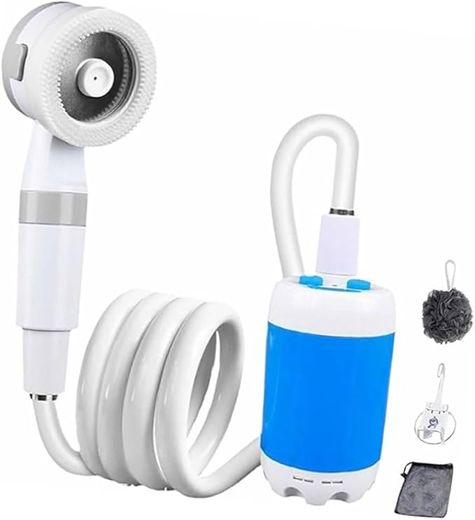 Portable Camping Shower Pump-Rechargeable Outdoor Shower Head SprayerElectric Showerhead with Hose Off Grid Showers System with Heater