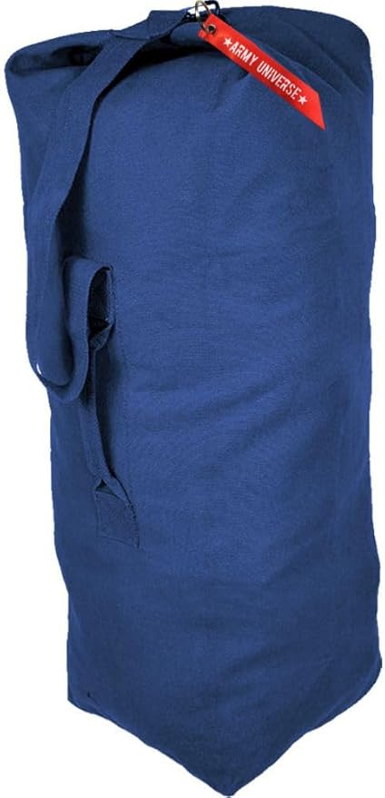 Top Load Heavyweight Cotton Canvas Tactical Military Duffle Bag Carryall Shoulder Storage Bulk Travel Bag Navy Blue - 12 x 12 x 27