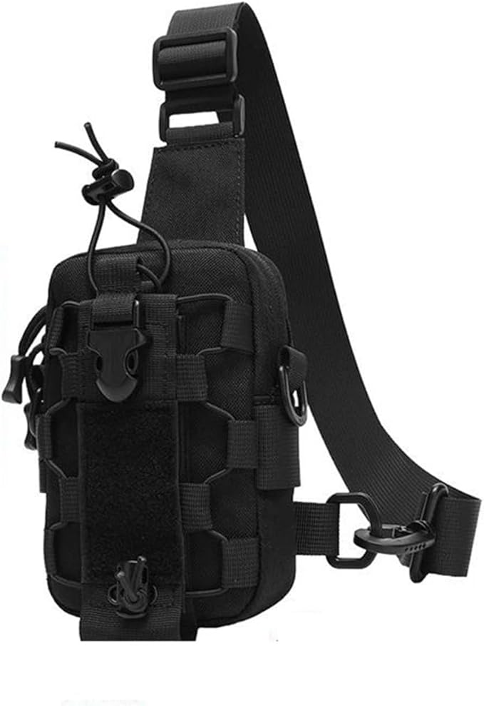 Tactical Sling Front Chest Bag Outdoor Water Bottle Pouch Hiking Trekking Phone Crossbody Climbing Shoulder Backpack Fanny Pack(Black)