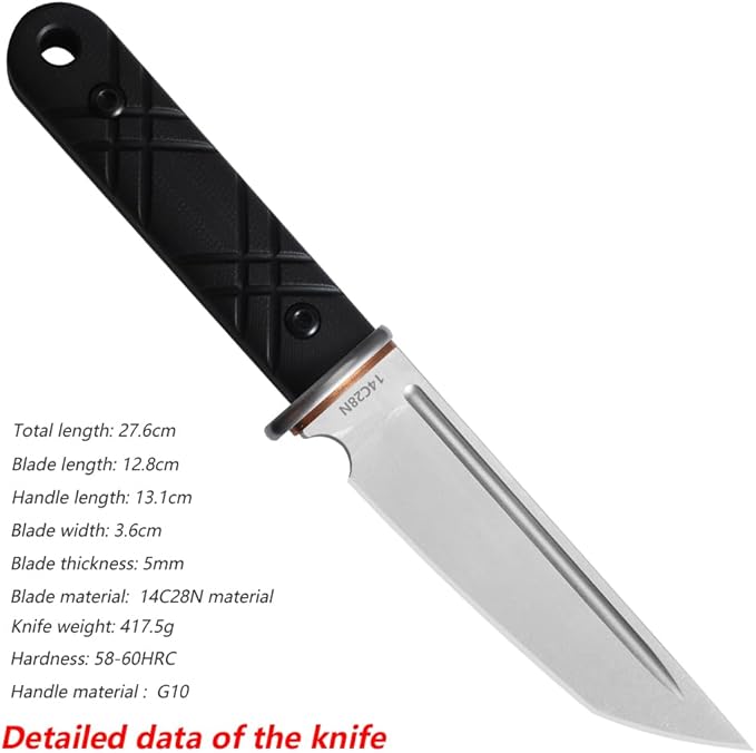 Fixed-Blade Knife with 14C28N Steel 5.03-Inch Blade &amp Kydex Sheath – The Ideal Choice for Outdoor Knives &amp Tools in Camping Fishing &amp Hiking Gear. (Black Blade)