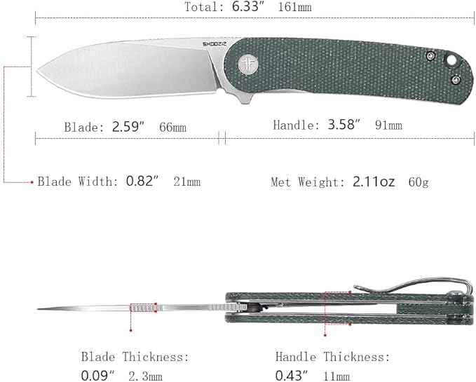 Small EDC Folding Pocket Knife for Man - 2.59 D2 Steel Satin BladeMini Micarta Handle with ClipClassic Design for Outdoor Camping Hiking &amp Everyday Carry.Han309-GMS