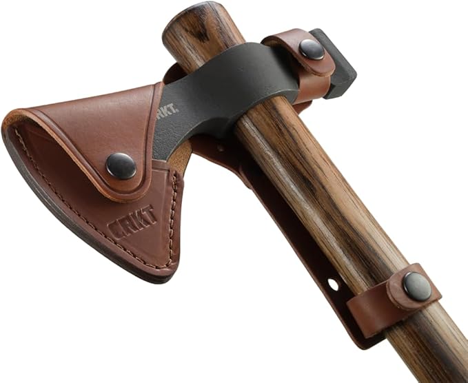 CRKT Black Woods Chogan T-Hawk Outdoor Survival Tomahawk: 1055 Carbon Steel Plain Edge Blade Tennessee Hickory Handle with Leather Sheath 2730KS