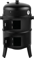 Vertical Charcoal BBQ Smoker 3-in-1 16 Round Charcoal Barbecue Grill with 2 Cooking Area and Thermometer for Outdoor Camping Picnic Backyard Cooking