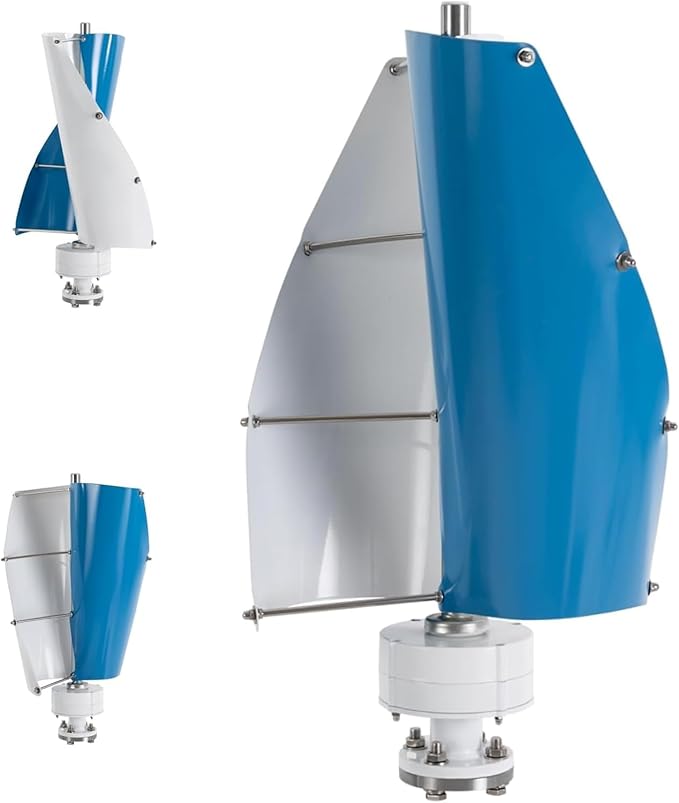 5000W Wind Turbine Generator Kit 12V Helical Magnetic Levitation Axis Vertical Wind Turbine Generator with Controller and 2 Blades blueandwhite-12V