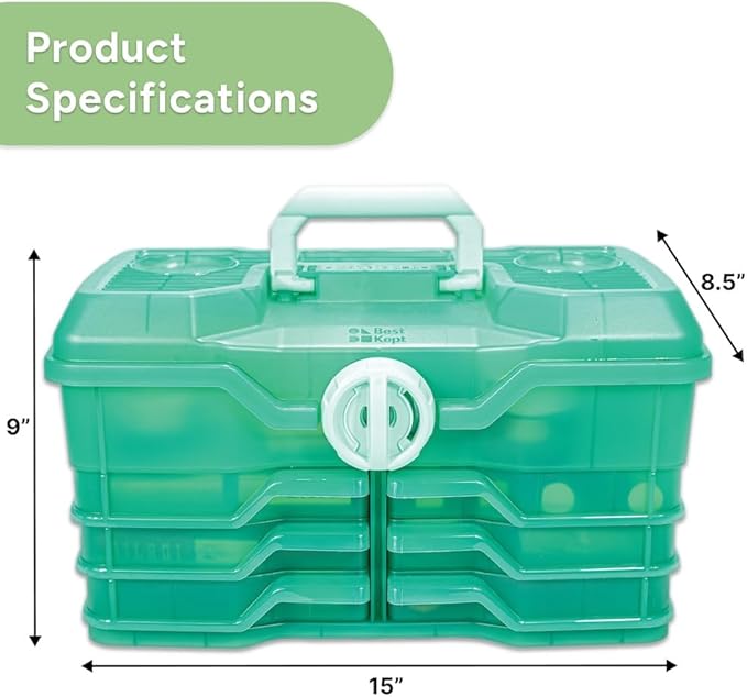 Best Kept Portable Cosmetic Organizer with Compartments | Makeup Organizer Box For Vanity | Skin Care | Jewelry | Cosmetic Train Case | Hair &amp Grooming Storage Case | Green translucent