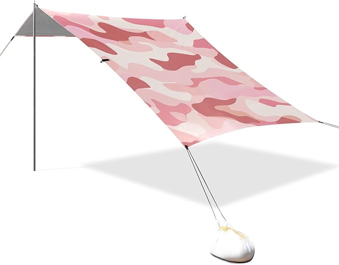 Rose Pink Stable Beach Tent UPF50+ Protection Water-Resistant Large Sun Shelter with Sand Shovel Sandbags for Backyard and Camping
