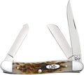 Case XX WR Pocket Knife Medium Stockman Amber Bone Handle Stainless Steel Blades Length Closed: 3 5/8 Inches