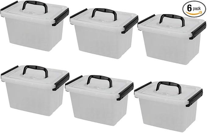 Ramddy 3.5 Quart Small Plastic Storage Box with Handles 6 Packs Clear Latching Bin with Lid