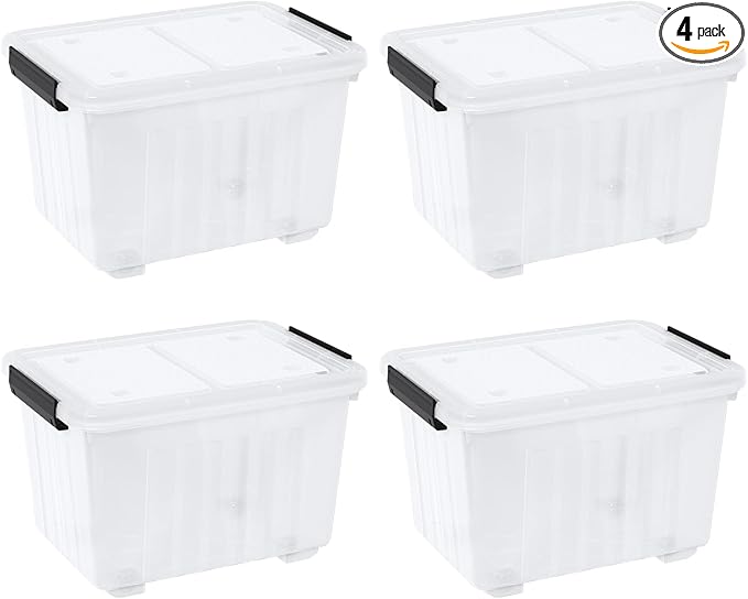 50 Quarts Plastic Storage Boxes Large Clear Bins with Lids and Wheels Set of 4
