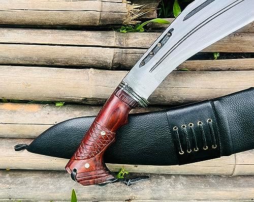 12 Full Tang Farmer Hunting Kukri - Handmade Survival Khukuri - High Carbon Steel Machete - Tactical Knife with Rosewood Handle - Ready to Use
