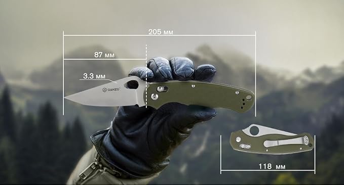 Ganzo G729-GR Folding Pocket Knife 440C Stainless Steel Blade Ergonomic G10 Non-Slip Handle with Clip Hunting Fishing Camping Folder Axis Lock Outdoor EDC Knife (Green)