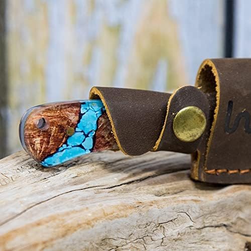 WHISKEY BENT HAT CO. Mini Skinner 440 Steel Fixed Blade Knife w/Leather Sheath (Turquoise River)