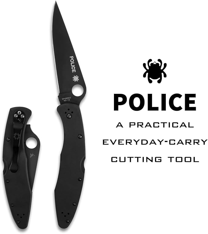 Spyderco Police Model Folding Pocket Knife with 4.2 VG-10 Steel Blade and TiCN Stainless Steel Handle - EDC Knife for Men and Women Perfect for Hunting Tactical Camping - PlainEdge - C07BKP