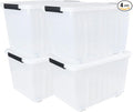 50 L 4 Packs Clear Large Storage Bin with Wheels Plastic Latching Boxes with Lid