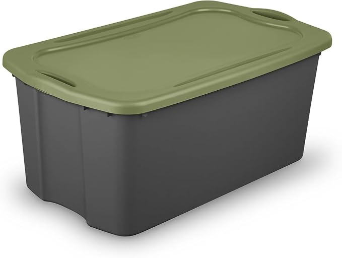 (2 Pack) 30 Gallon Plastic Storage Bin – Full-Grip Handles Easy-Carry Stackable Heavy Duty Organizer for Home Garage Closet &amp Dorm (Gray &amp Green)