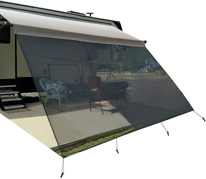 Tentproinc RV Awning Sun Shade Screen 10'X18'3'' (fit for 19' Awning)- Black Mesh Sunshade Block Patio Front Sun Light Motorhome Camping Trailer UV Sunblocker - 3 Year Warranty