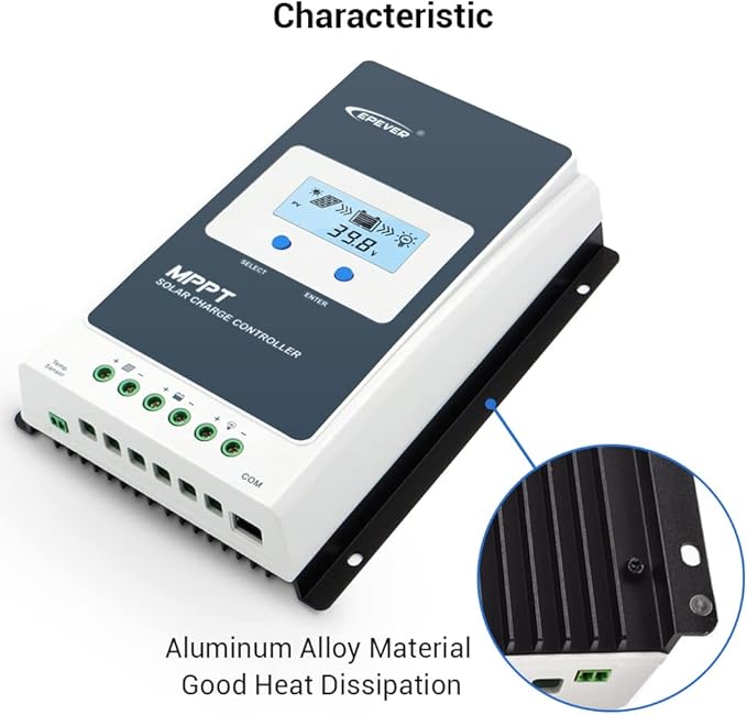 EPEVER 10A Solar Charge Controller MPPT 12V / 24V Auto Max.PV 100V Input Negative Ground Solar Panel Charge Regulator with MT50 Remote Meter Temperature Sensor RTS &amp PC Communication Cable RS485