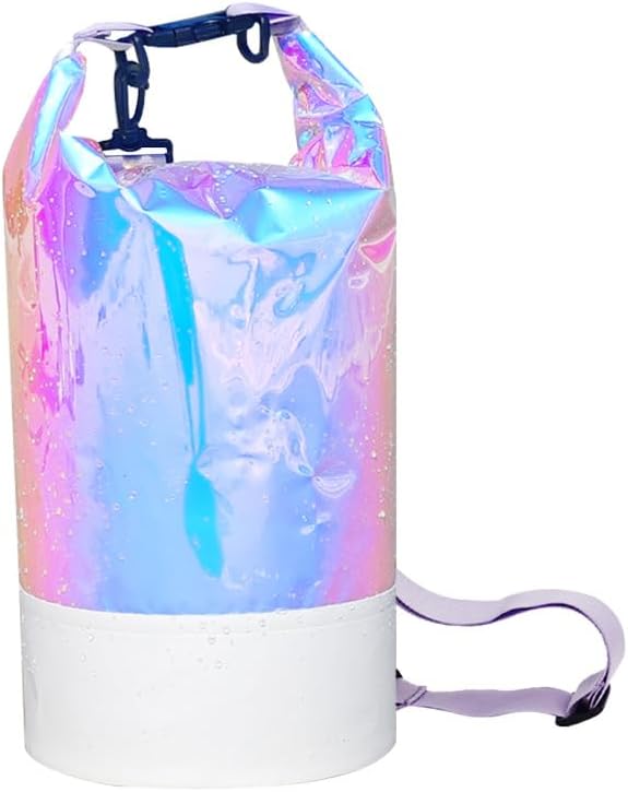 10L PVC Holographic Waterproof Dry Bag Double Shoulder Strap Beach Swimming Backpack Crossbody Waterproof Bucket Bag for Kayaking Boating and Outdoor Sports (10L)