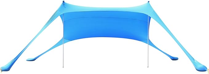 Outdoor Beach Canopy Stretch Tent 2 * 2m Sun Shelter Beach Shade Canopy with 4*Ground Spikes for Camping Family (Blue)