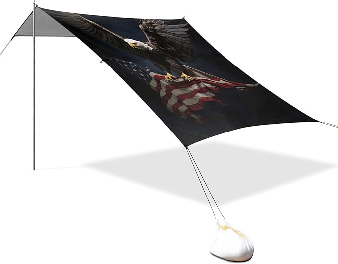 ALAZA USA America Flag Eagle Beach Tent Sun Shelter UPF50+ Protection Beach Shade Canopy w/ 4 Sandbags for Outdoor Camping Fishing Backyard Fun Picnic 10x9 ft