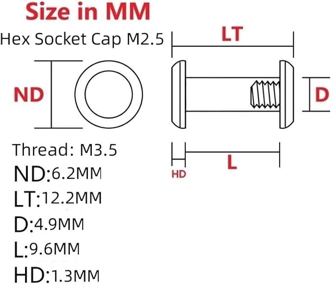 10 Sets CNC Titanium Hex Socket Screw Replacements with M3.5 Thread Fit for Knife Handle DIY Making Accessory(Silver)