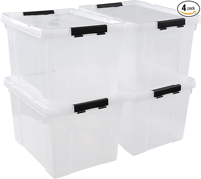 4-Pack 34 Quart Clear Plastic Storage Boxes with Lids Latching Bins Totes with Wheels