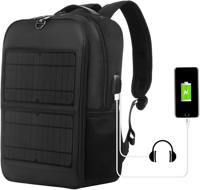 TOZLU 5V 14W Solar Panel Power Backpack Large capacity Laptop Bag with Handle USB Charging Port Nylon Outdoor Backpack for Hiking Biking Running Outdoors sport
