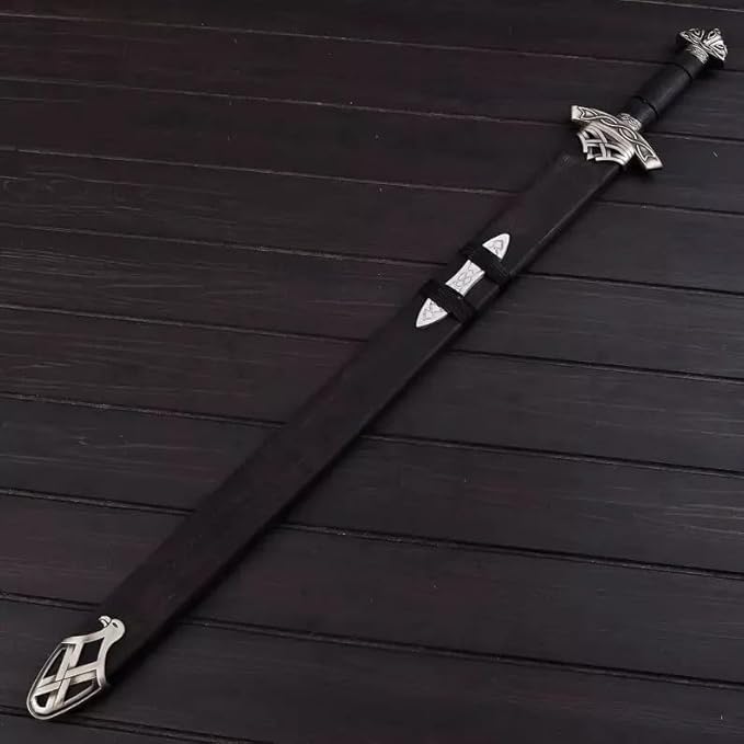 Viking Sword – Real Damascus Steel Battle-Ready Northman Swords | Handmade Functional Viking Sword Prop | Gift for Him Prop Tools with Origional Leather Scabbard