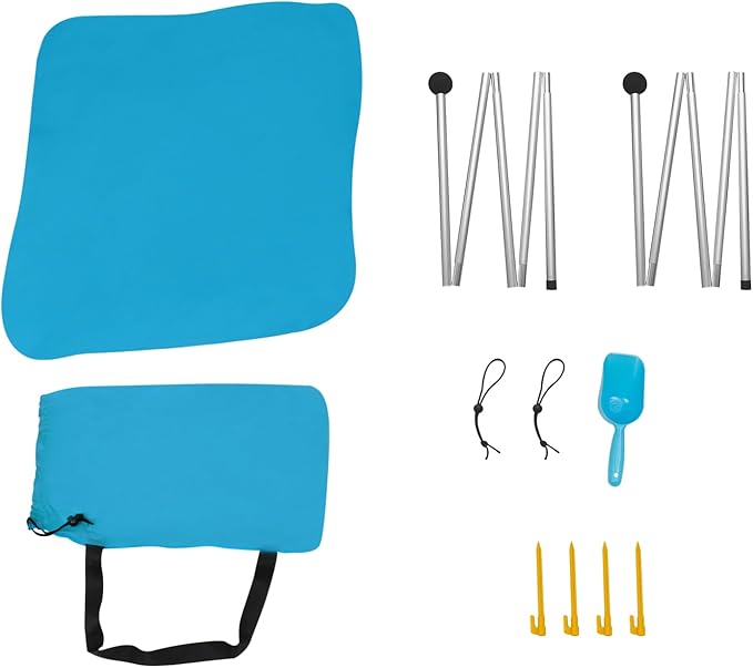Outdoor Beach Canopy Stretch Tent 2 * 2m Sun Shelter Beach Shade Canopy with 4*Ground Spikes for Camping Family (Blue)