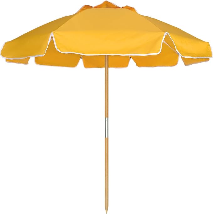 AMMSUN 7.5ft Heavy Duty High Wind Beach Umbrella Commercial Grade with Air Vent Ash Wood Pole &amp Carry Bag UPF 50+ Sun Protection for Patio Garden Pool Backyard Yellow