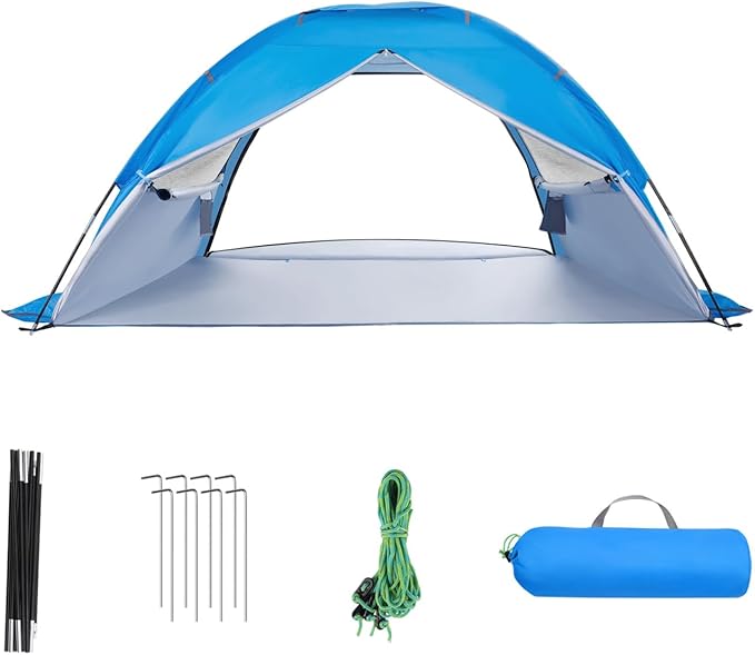 Toyvian 2191C Double Door Large Folding Beach Tent Portable Family Tent Sun Shelter Beach Umbrella for Hiking Camping Vacation (Dark Blue)