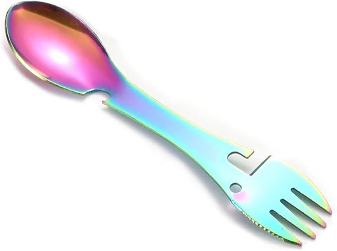 1PCS Outdoor Survival Tools 5 in 1 Camping Multi-Functional EDC Kit Practical Fork Knife Spoon Bottle/Can Opener(Colorful)